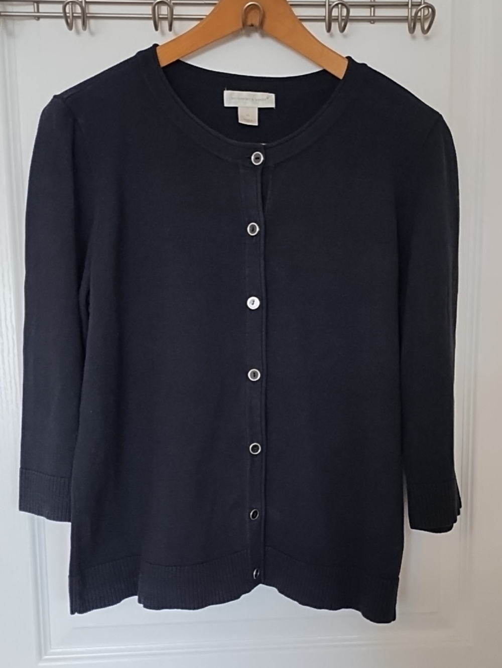 Christopher & Banks Black Cotton Crewneck Cardigan Sweater Size XL 3/4 Sleeves